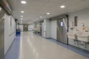 A picture of a hospital operating room hallway.